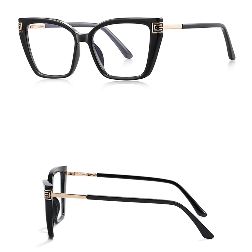 Techsuit Anti-Blue Light Glasses Reflex PC (2260), for Women, Oversize, TR90&Metal Frame, AC Lens, Negru /Gold