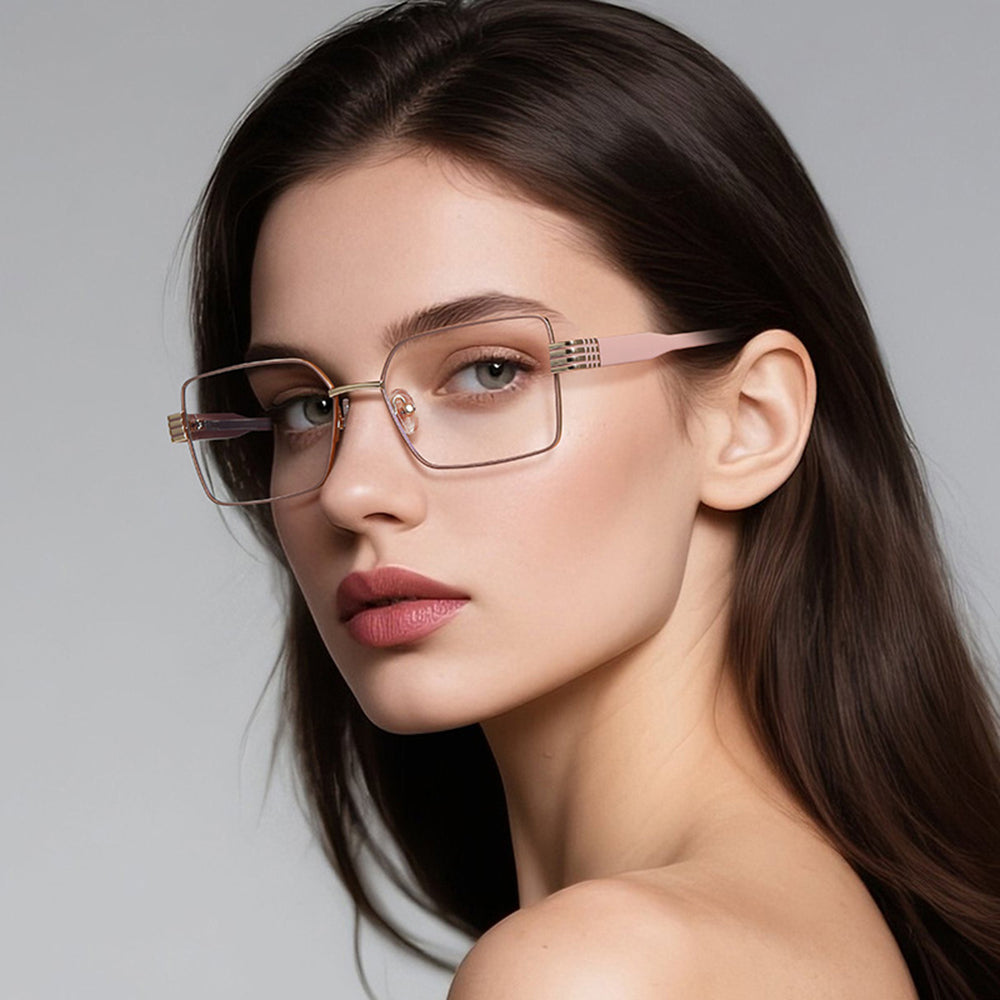 Techsuit Anti-Blue Light Glasses Reflex PC (3160), for Women, Rectangle, Metal Frame, AC Lens, Roz Auriu