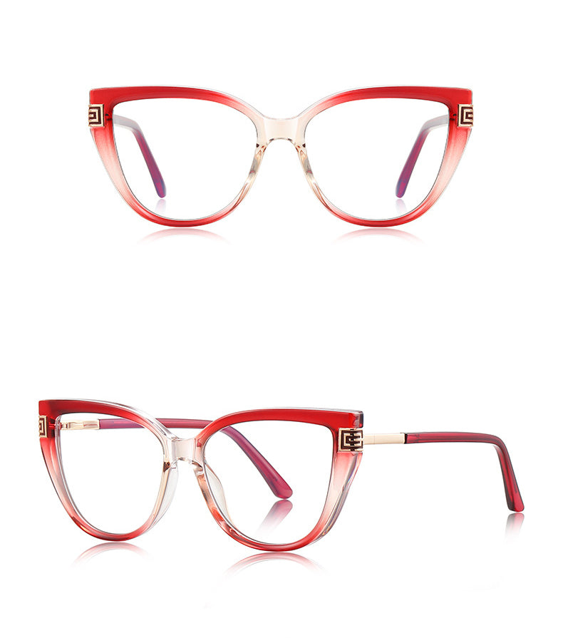Techsuit Anti-Blue Light Glasses Reflex PC (2259), for Women, Oversized, TR90&Metal Frame, AC Lens, Transparent /Red