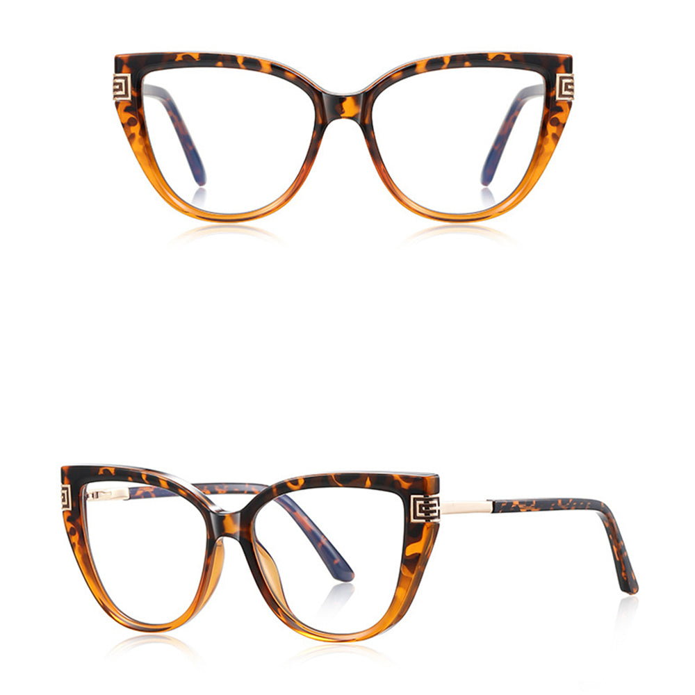 Techsuit Anti-Blue Light Glasses Reflex PC (2259), for Women, Oversized, TR90&Metal Frame, AC Lens, Transparent /Leopard