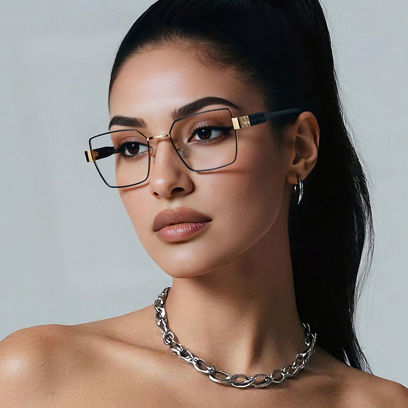 Techsuit Anti-Blue Light Glasses Reflex PC (3169), for Women, Hexagonal, Metal Frame, AC Lens, Negru