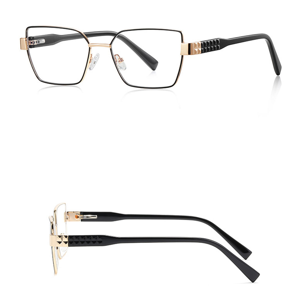 Techsuit Anti-Blue Light Glasses Reflex PC (3169), for Women, Hexagonal, Metal Frame, AC Lens, Negru