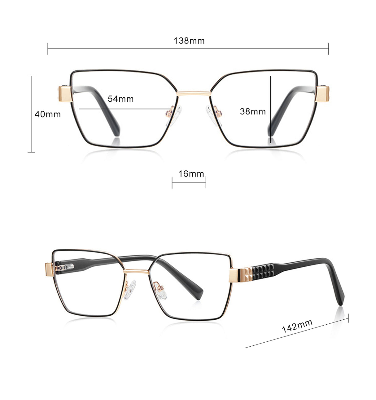 Techsuit Anti-Blue Light Glasses Reflex PC (3169), for Women, Hexagonal, Metal Frame, AC Lens, Negru