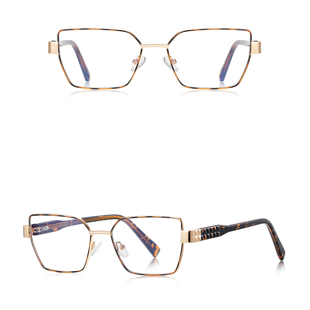 Techsuit Anti-Blue Light Glasses Reflex PC (3169), for Women, Hexagonal, Metal Frame, AC Lens, Maro /Leopard