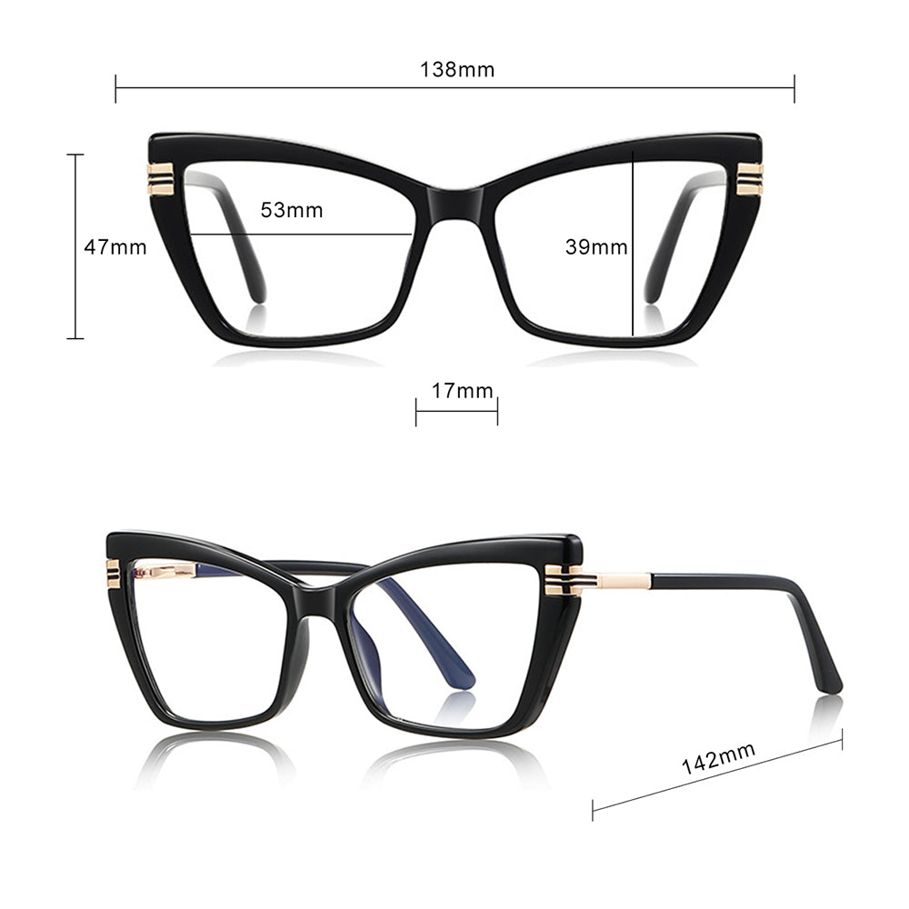 Techsuit Anti-Blue Light Glasses Reflex PC (2263), for Women, Rectangle, TR90&Metal Frame, AC Lens, Negru