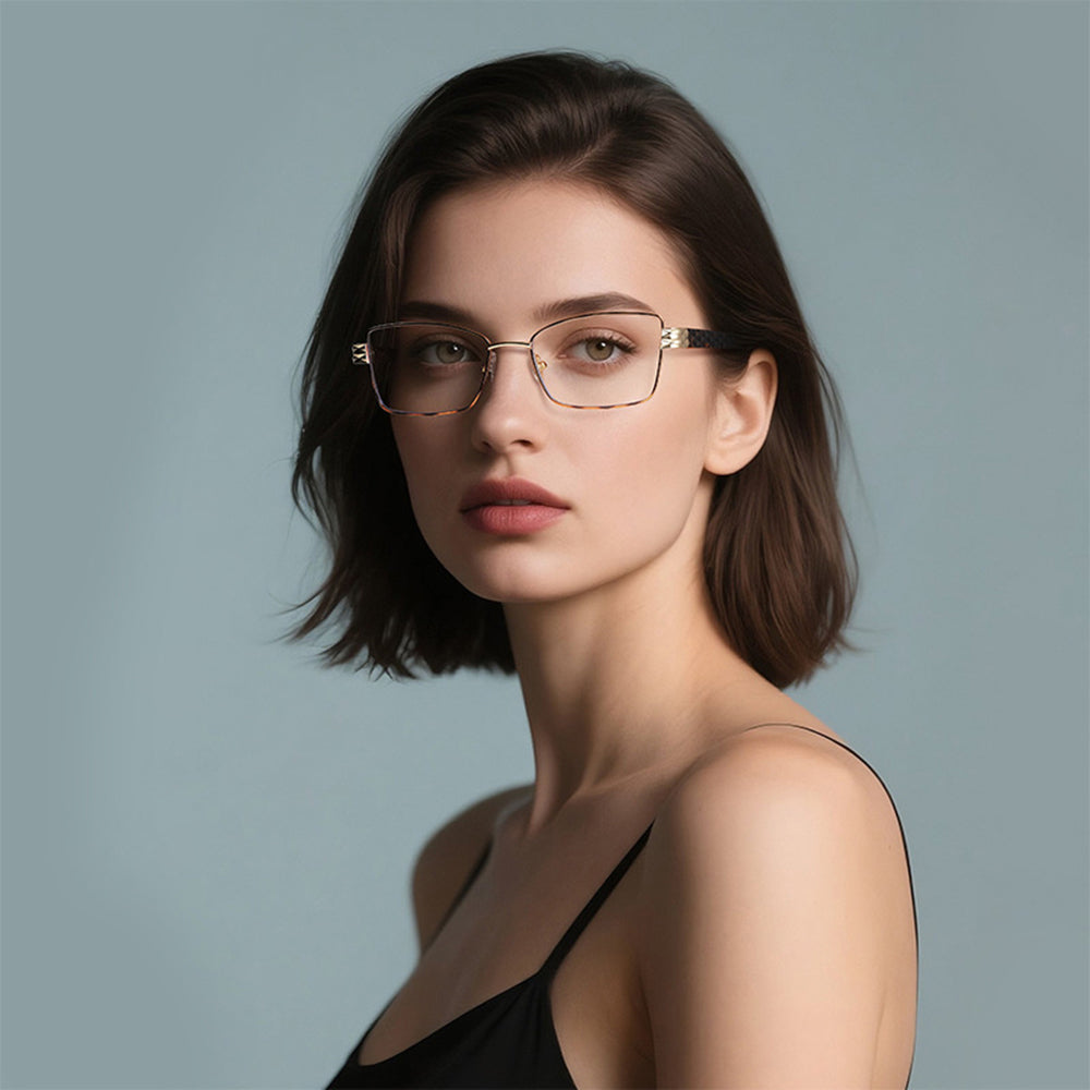 Techsuit Anti-Blue Light Glasses Reflex PC (3171), for Women, Rectangle, Metal Frame, AC Lens, Auriu /Black