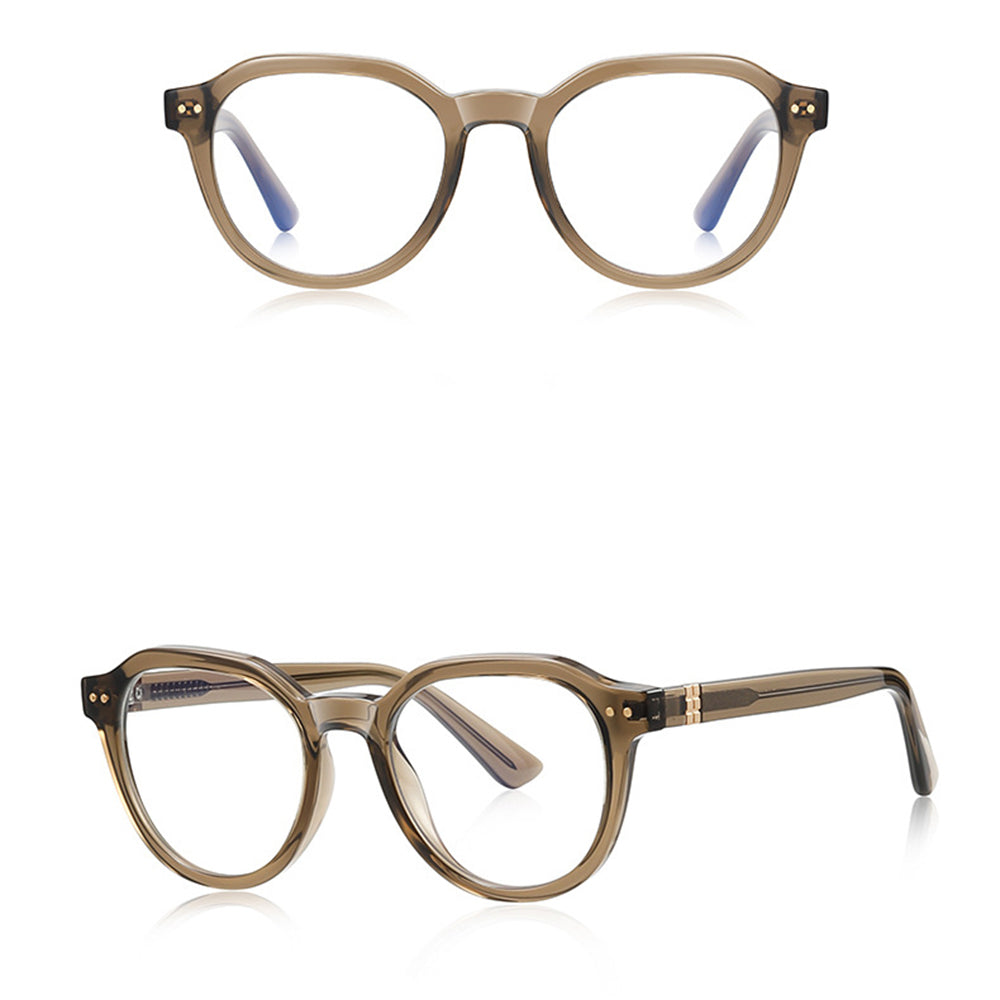 Techsuit Anti-Blue Light Glasses Reflex PC (2228), Round, TR90&Metal Frame, AC Lens, Transparent /Brown