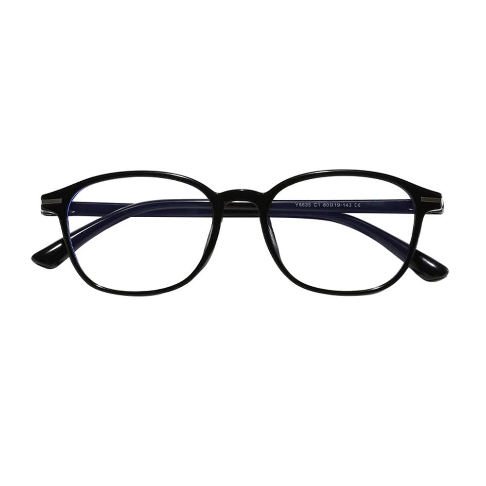 Techsuit Anti-Blue Light Glasses Reflex PC (6635), Unisex, Round, TR90 Frame, AC Lens, Negru