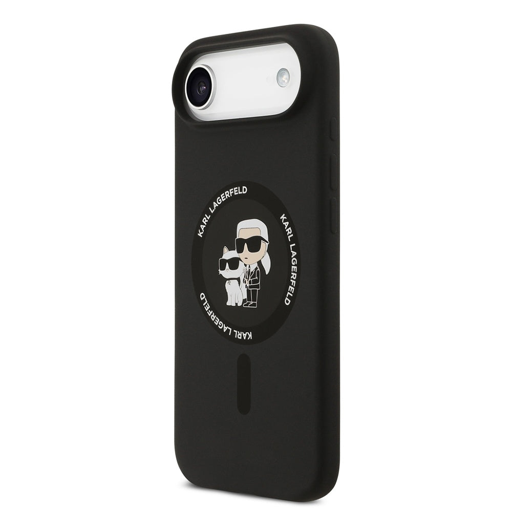 Husa de protectie Karl Lagerfeld Silicone Ring MagSafe (KLHMP17MSCMKCRHK) compatibil cu iPhone 17 Air, Negru Karl&Choupette