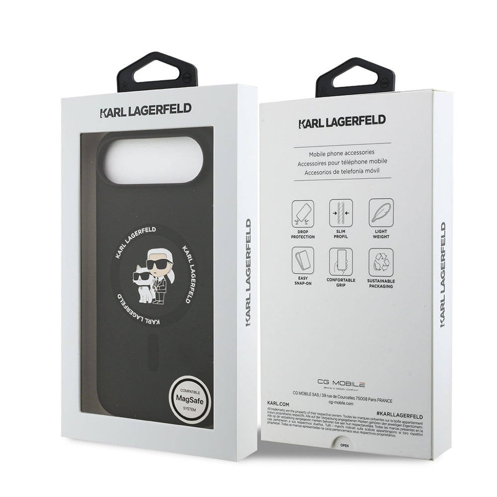 Husa de protectie Karl Lagerfeld Silicone Ring MagSafe (KLHMP17MSCMKCRHK) compatibil cu iPhone 17 Air, Negru Karl&Choupette