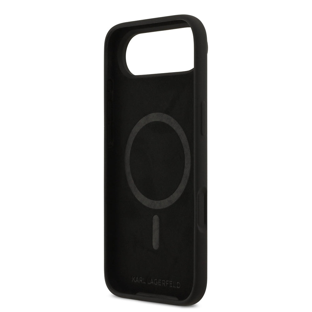 Husa de protectie Karl Lagerfeld Silicone Ring MagSafe (KLHMP17MSCMKCRHK) compatibil cu iPhone 17 Air, Negru Karl&Choupette