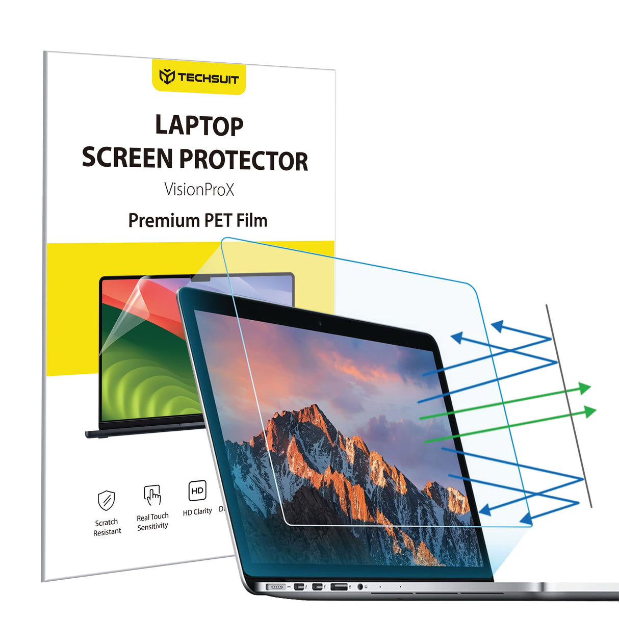 Husa de protectie MacBook Techsuit VisionProX Anti-Blue Light compatibil cu Laptop 14" 16:10 (302 x 189mm), Transparent
