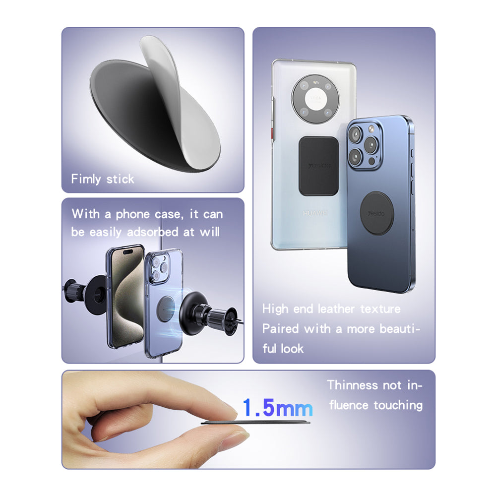 Suport Yesido (set de 2) Metal Plate (C207), Round + Rectangle Shapes, Leather Pattern, Universal, Negru