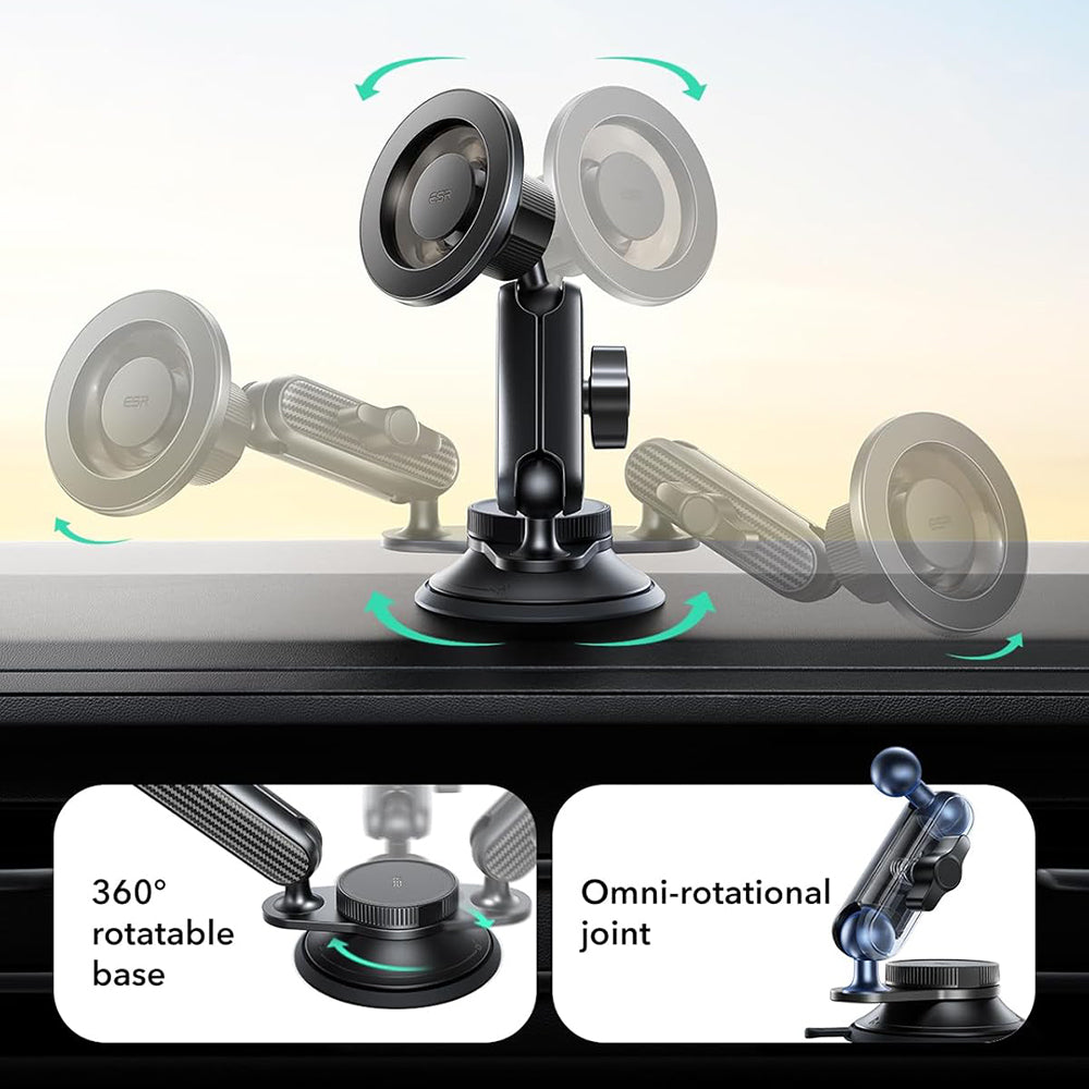 Suport ESR OmniLock (2B5240162), for Dashboard, 360°, Magnetic, Flexible Ball-joint Arm, Aluminum, Negru /Carbon Fiber