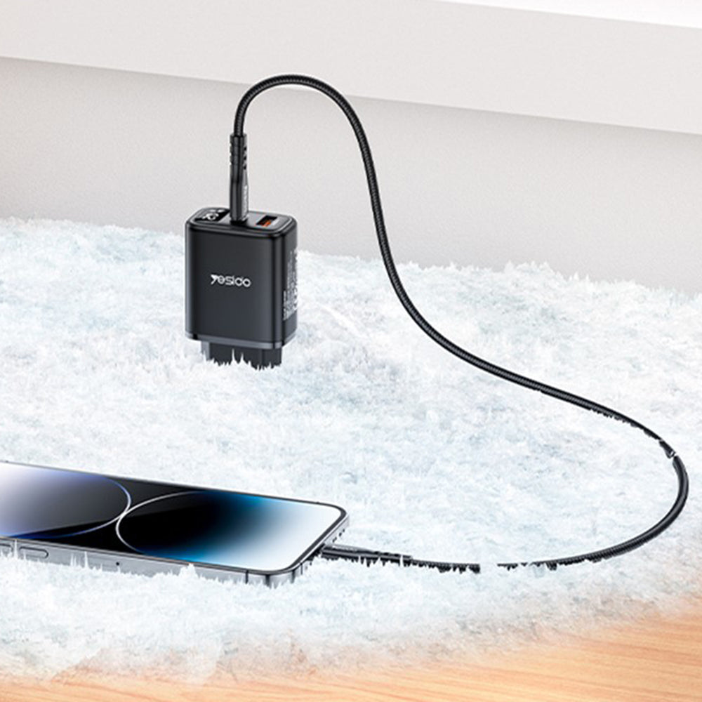 Incarcator Yesido (YC68), with Digital Display, Quick Charge, for Phone, Tablet, USB, Type-C, 20W, Negru