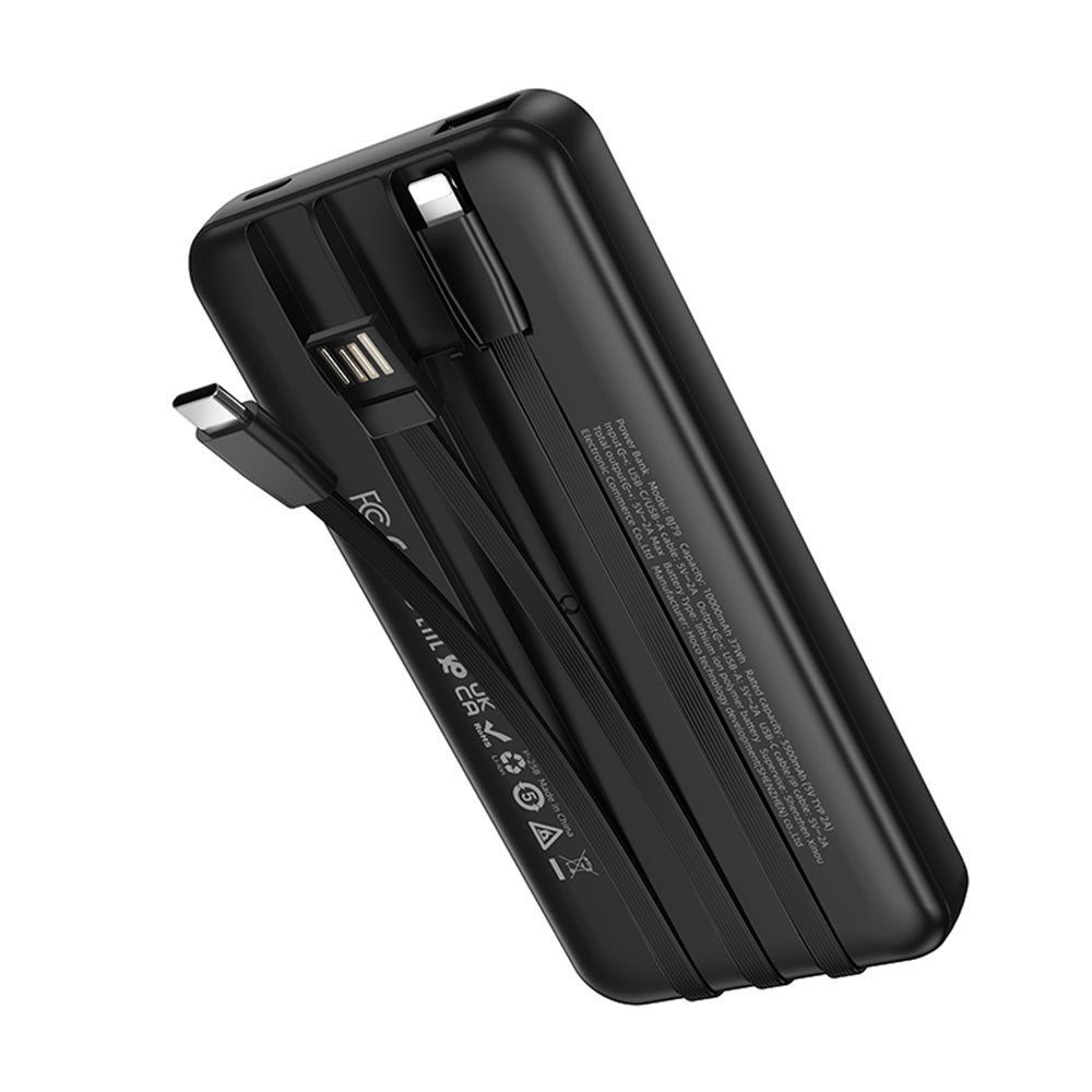 Baterie externa Borofone Clever Series (BJ79), with Built-in 3x Cable, USB, USB-C, Lightning, Indicator, 2A, 10000mAh, Negru