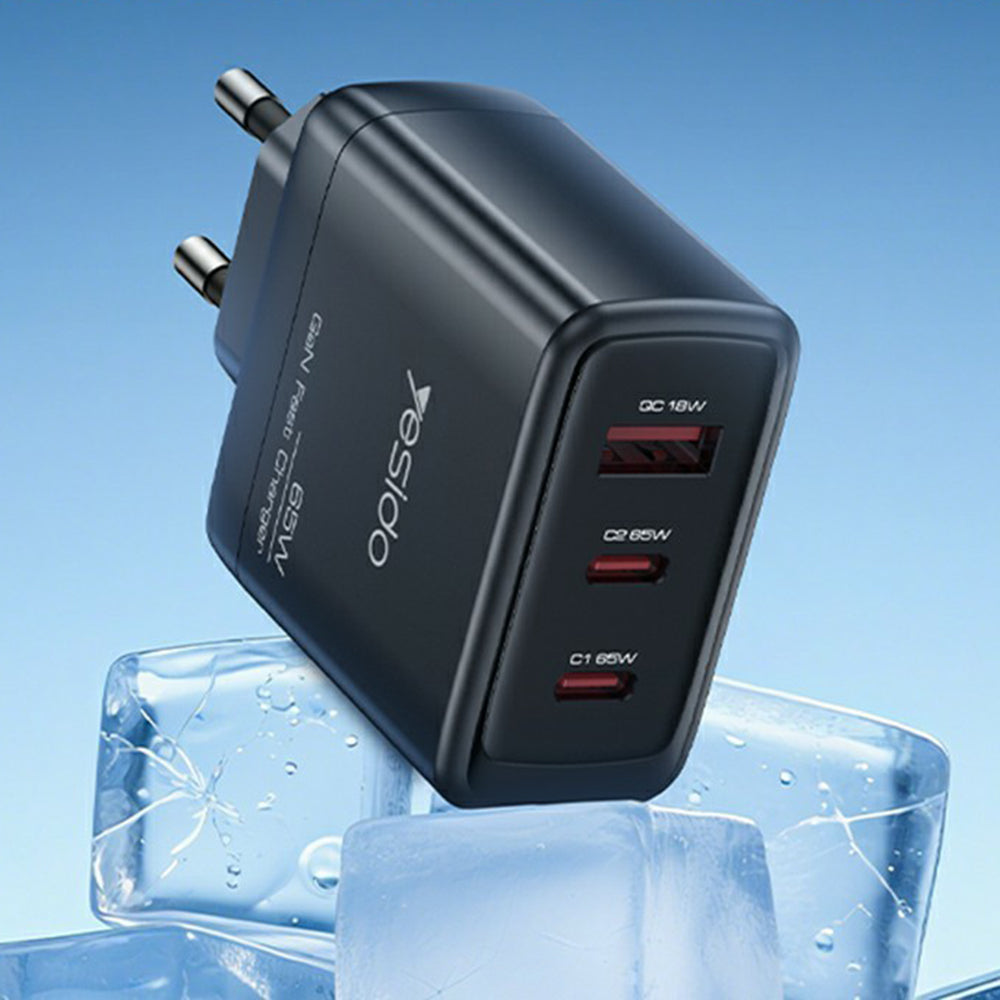 Incarcator Yesido (YC144), 2x USB-C / USB-A, 65W, GaN, Negru