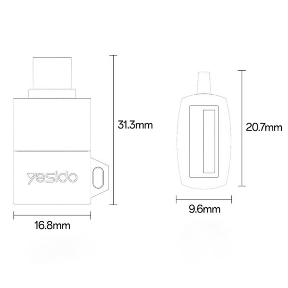 Adaptor Yesido OTG Adapter (GS31), Type-C to USB, QC18W, Aluminum Alloy, Plug&Play, Gri