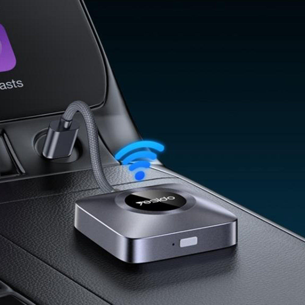 Gadget Yesido Wireless CarPlay Adapter (KM23), for Apple, with USB to Type-C Cable, Bluetooth V5.0, 1080P, Gri