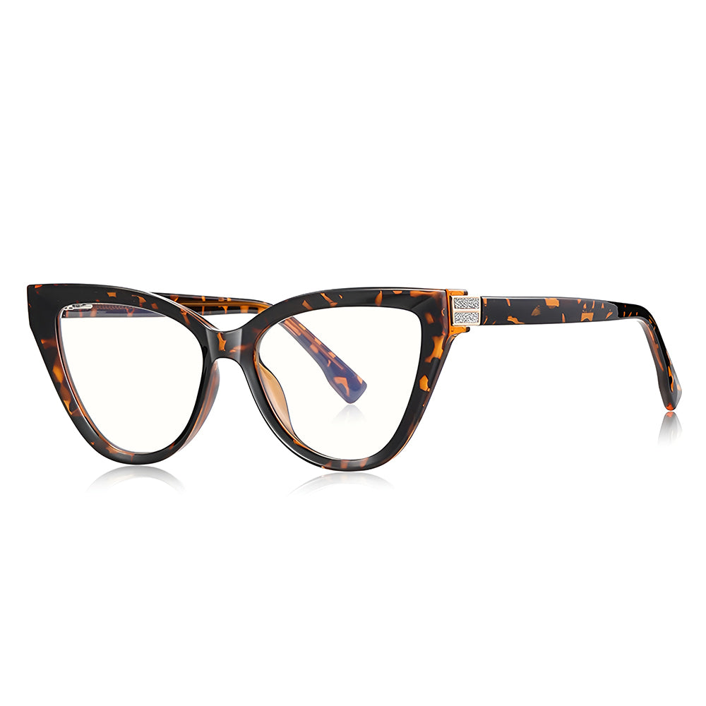 Techsuit Anti-Blue Light Glasses Reflex PC (2279), for Women, Cat Eye, TR90&Metal Frame, AC Lens, Leopard