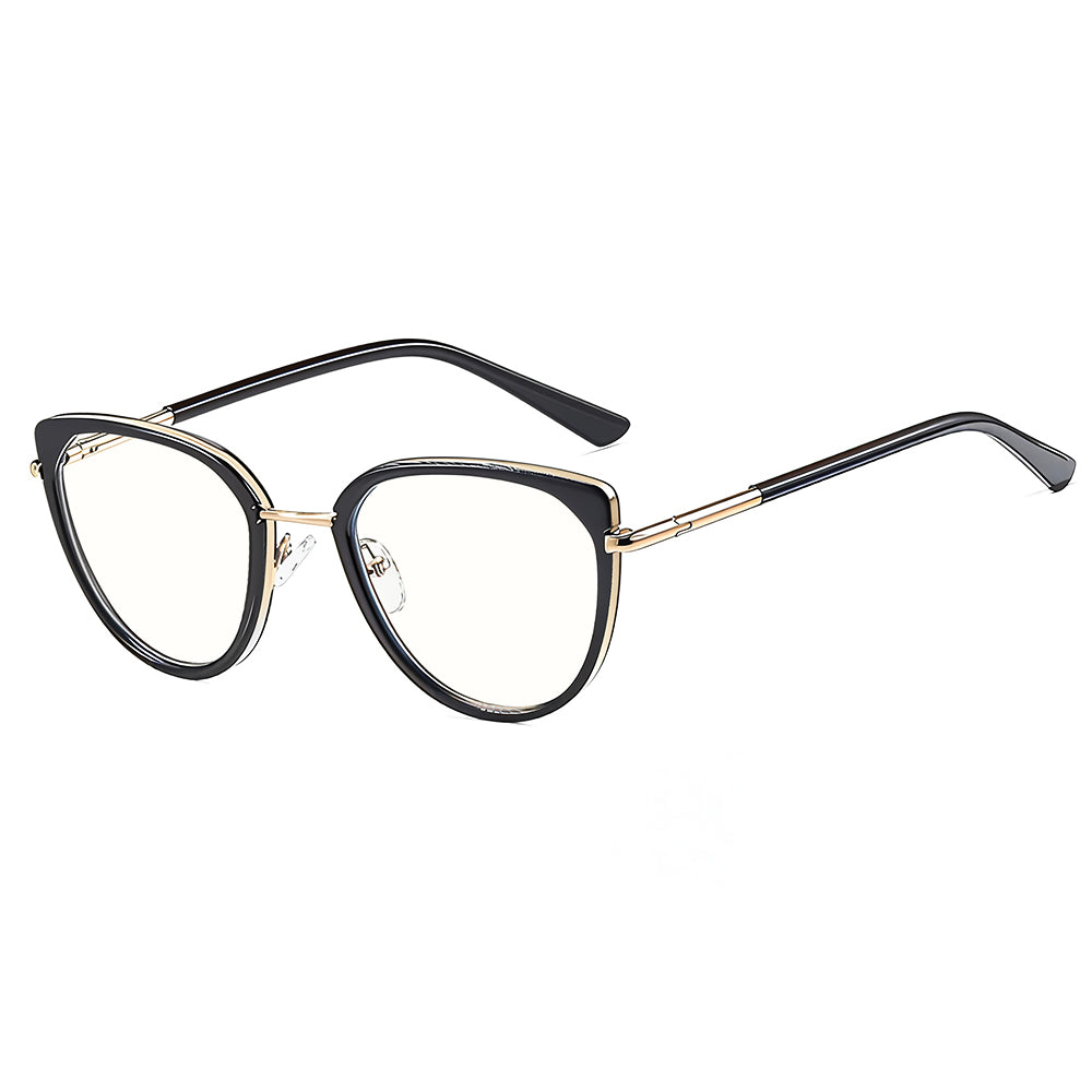 Techsuit Anti-Blue Light Glasses Reflex PC (82290), for Women, Cat Eye, TR90&Metal Frame, AC Lens, Auriu /Black