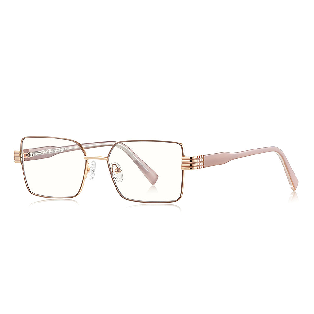 Techsuit Anti-Blue Light Glasses Reflex PC (3160), for Women, Rectangle, Metal Frame, AC Lens, Roz Auriu