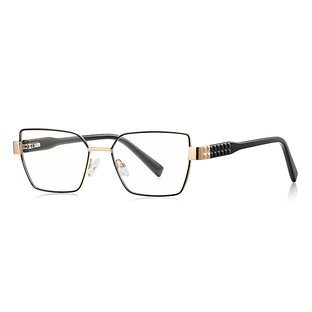 Techsuit Anti-Blue Light Glasses Reflex PC (3169), for Women, Hexagonal, Metal Frame, AC Lens, Negru