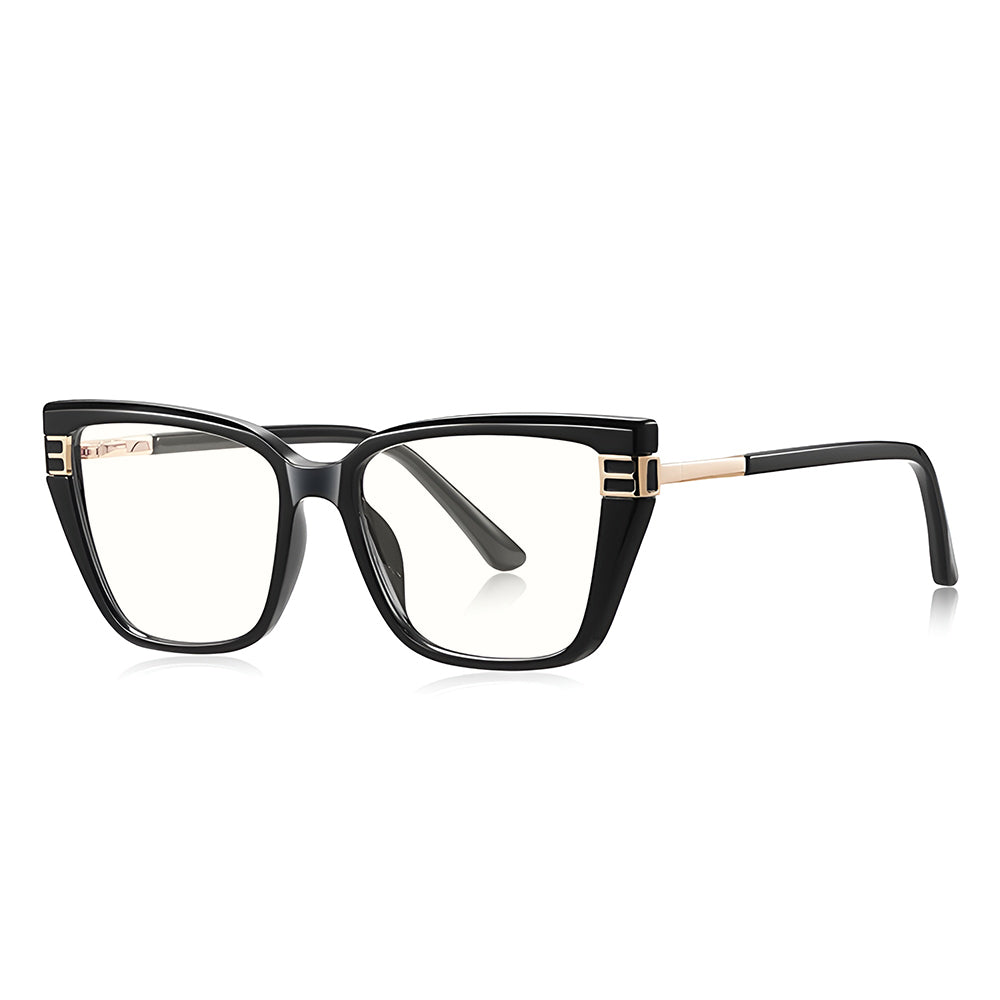 Techsuit Anti-Blue Light Glasses Reflex PC (2275), for Women, Rectangle, TR90&Metal Frame, AC Lens, Negru /Gold