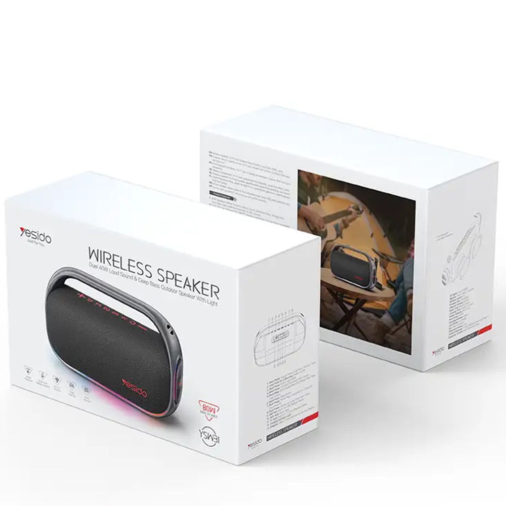 Casti Yesido Wireless Speaker (YSW31), RGB Lighting Effect, Bluetooth 5.0, 80W, 8000mAh, Waterproof, Negru