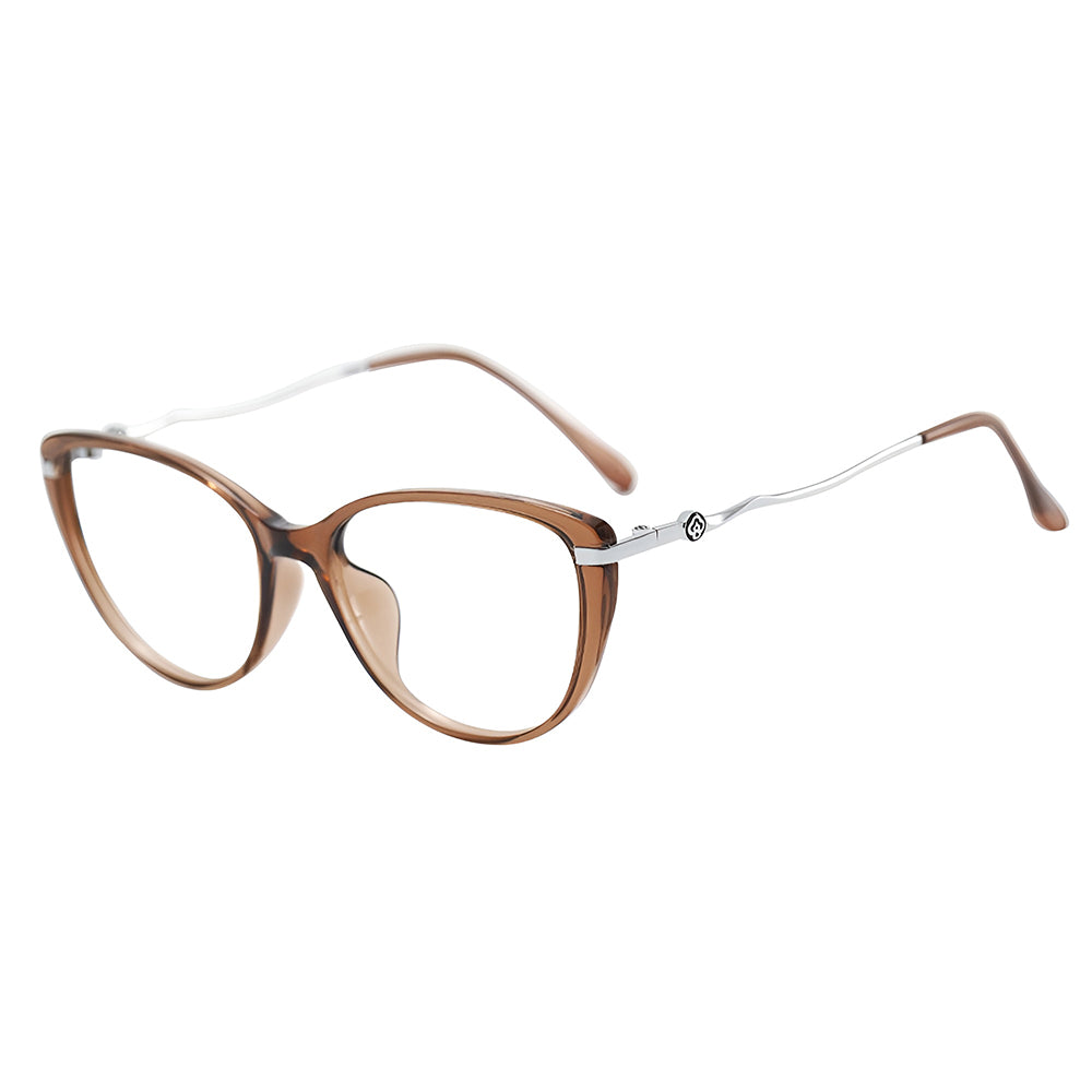 Techsuit Anti-Blue Light Glasses Reflex PC (86162), for Women, Round, TR90&Metal Frame, AC Lens, Argintiu /Brown