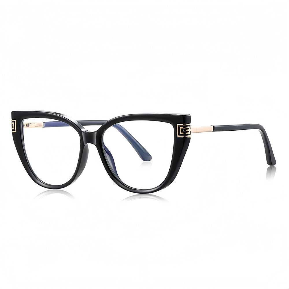 Techsuit Anti-Blue Light Glasses Reflex PC (2259), for Women, Oversized, TR90&Metal Frame, AC Lens, Negru
