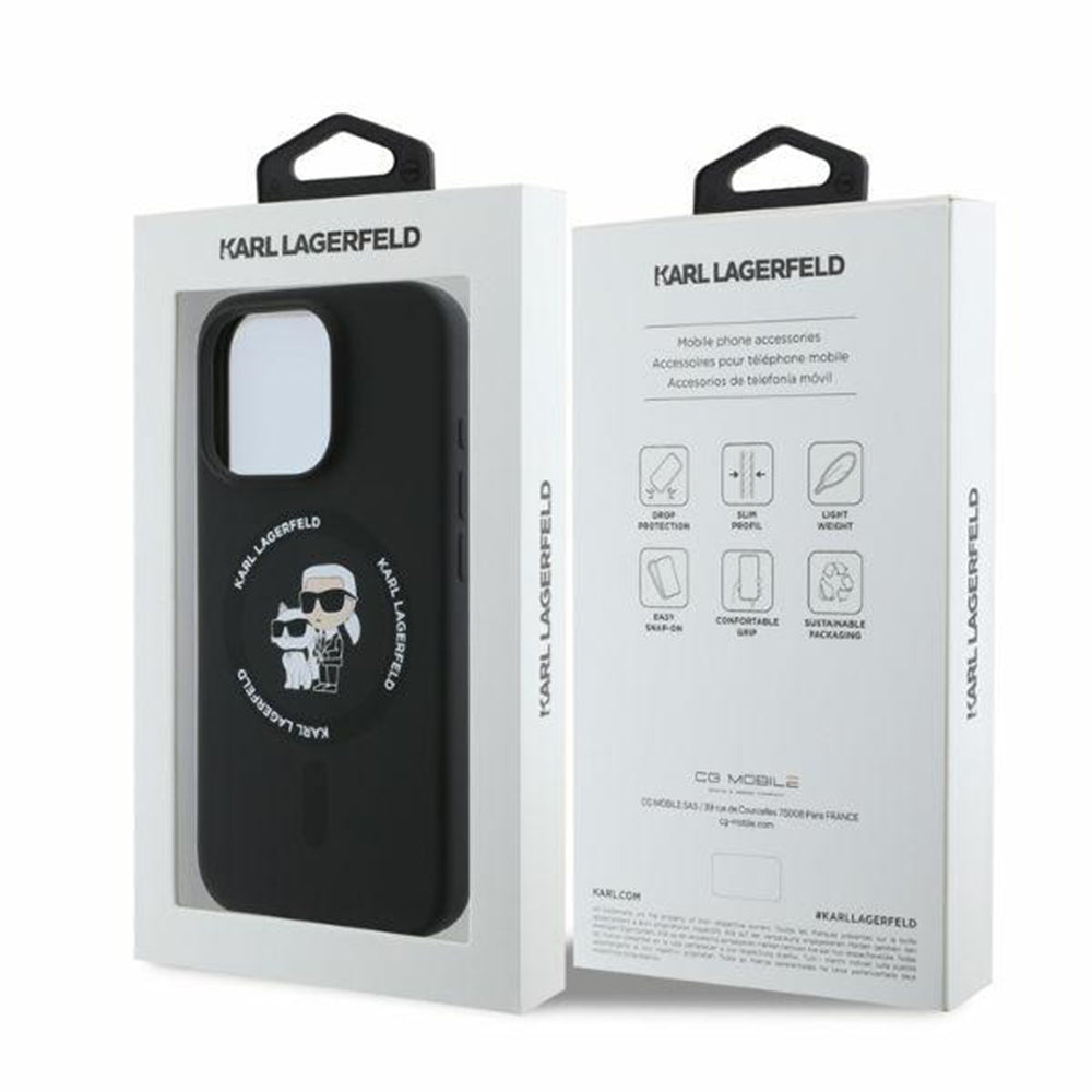 Husa de protectie Karl Lagerfeld Silicone KC Body Ring MagSafe (KLHMP16XSCMKCRHK) compatibil cu iPhone 16 Pro Max, Negru