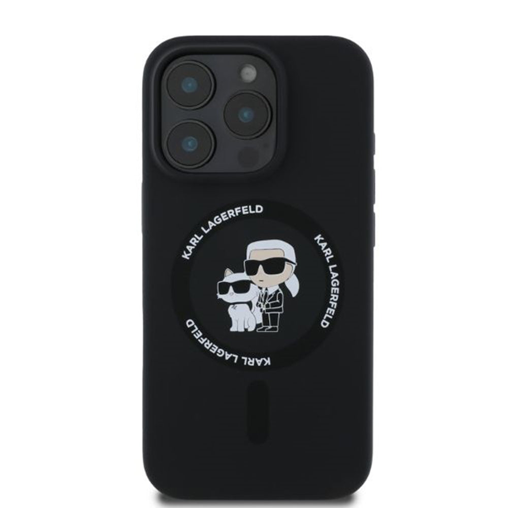 Husa de protectie Karl Lagerfeld Silicone KC Body Ring MagSafe (KLHMP16XSCMKCRHK) compatibil cu iPhone 16 Pro Max, Negru