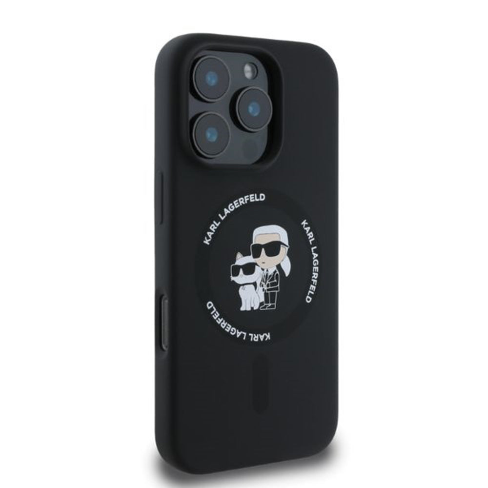 Husa de protectie Karl Lagerfeld Silicone KC Body Ring MagSafe (KLHMP16XSCMKCRHK) compatibil cu iPhone 16 Pro Max, Negru