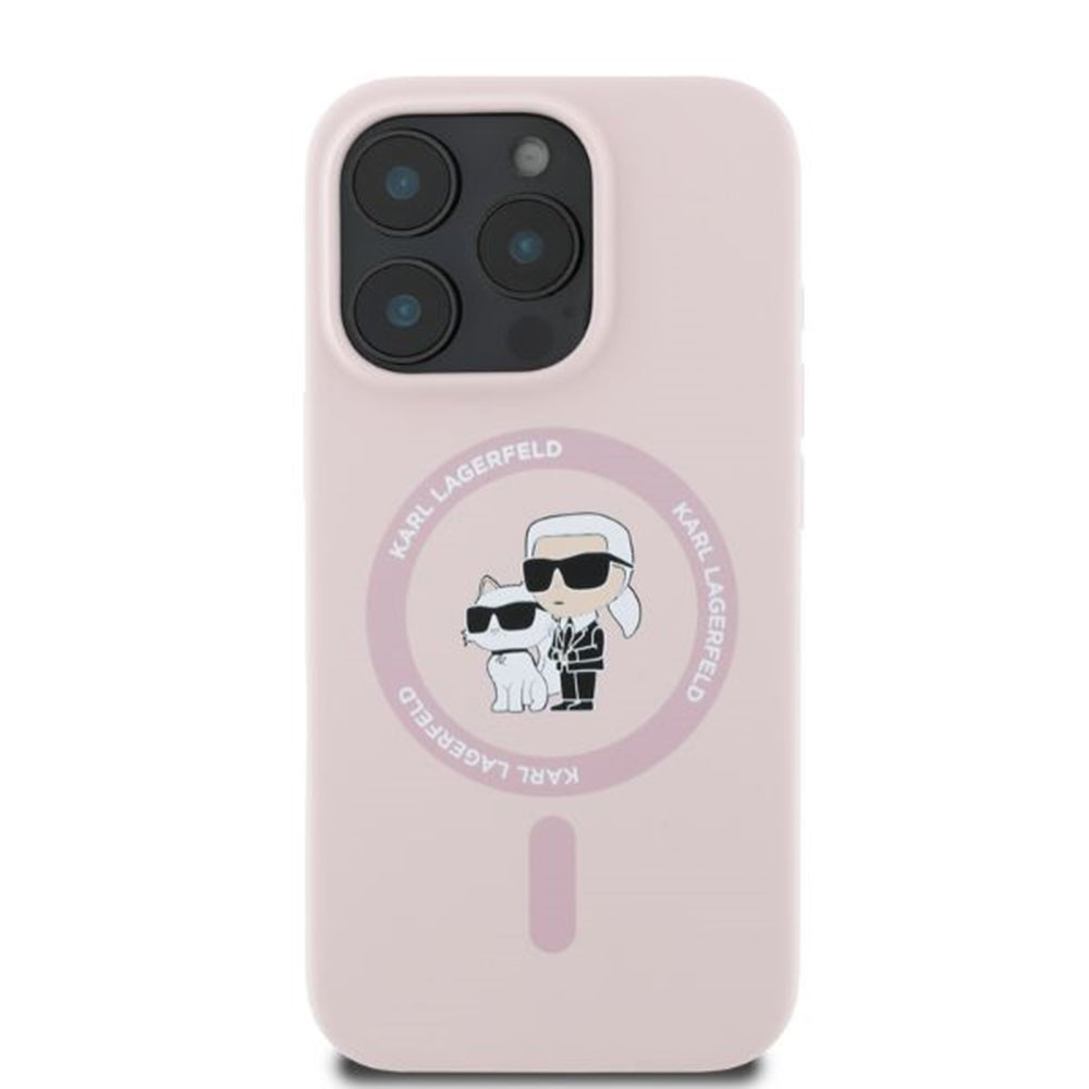 Husa de protectie Karl Lagerfeld Silicone KC Body Ring MagSafe (KLHMP16XSCMKCRHP) compatibil cu iPhone 16 Pro Max, Roz