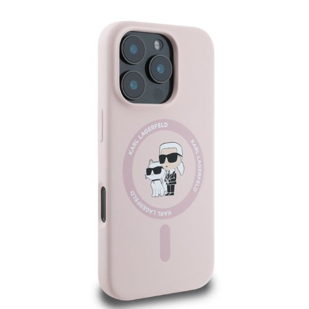 Husa de protectie Karl Lagerfeld Silicone KC Body Ring MagSafe (KLHMP16XSCMKCRHP) compatibil cu iPhone 16 Pro Max, Roz