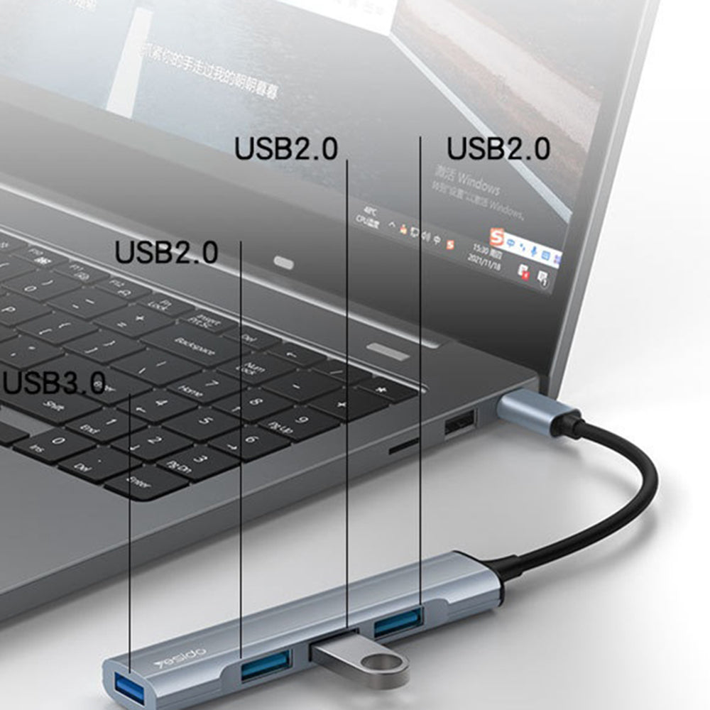 Hub/Dock Yesido Docking Station 4in1 (HB17), Type-C to 1x USB3.0, 3x USB2.0, Plug&Play, 5Gbps, Aluminum Alloy, Gri