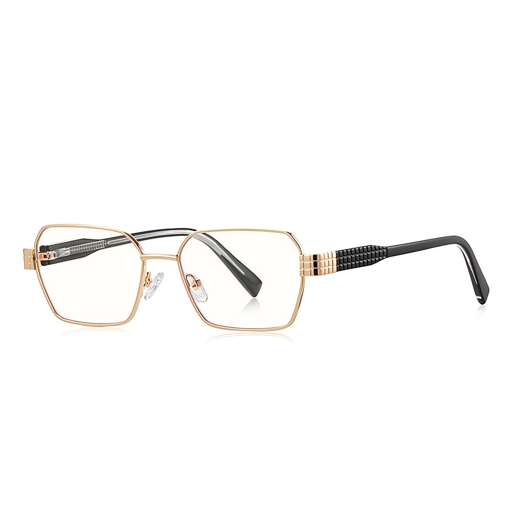Techsuit Anti-Blue Light Glasses Reflex PC (3161), for Women, Rectangle, Metal Frame, AC Lens, Auriu /Black