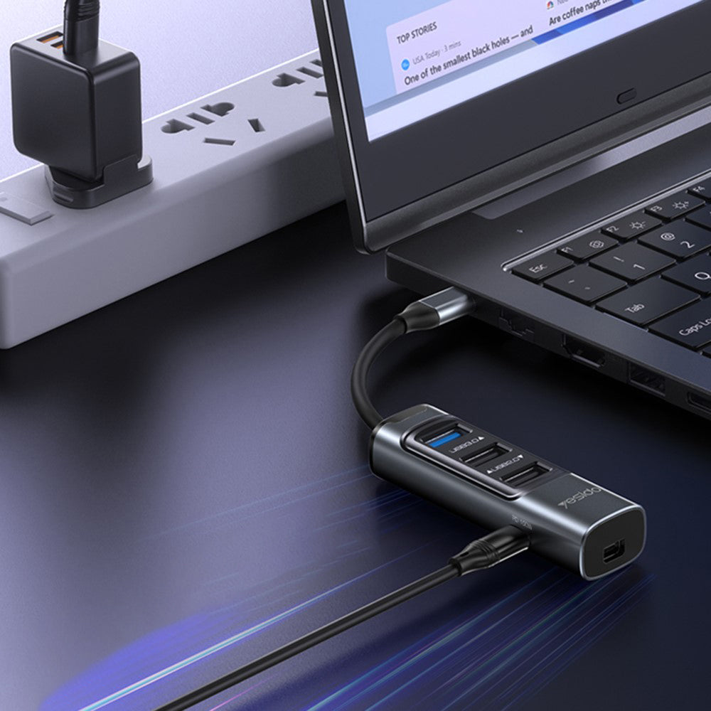 Hub/Dock Yesido Docking Station 5in1 (HB24), Type-C to 3x USB, USB-C, Mini DisplayPort, PD100W, Fast Charge, 4K@30Hz, 5Gbps, Gri