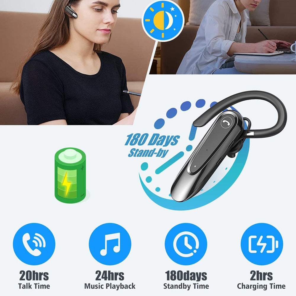 Casti Techsuit Premium Bluetooth Headset AirTalk (CB2), Bluetooth, 20 Hours Talk Time, Type-C, Lightweight, Dual Mic, Negru