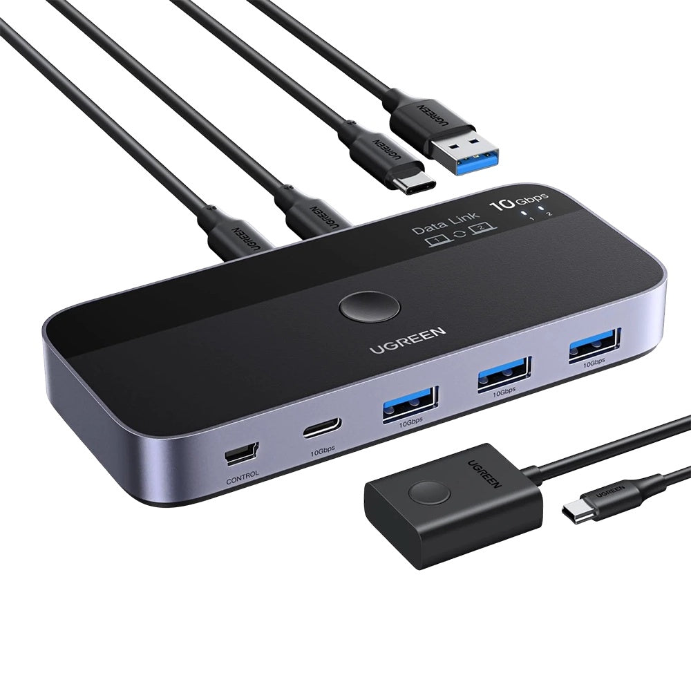 Adaptor Ugreen Adapter CM691 (45784), Sharing Switch 2xUSB-C & Mini USB Input, 3xUSB & USB-C Output, 10Gbps, Plug&Play, Negru