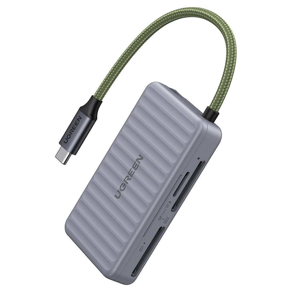 Stocare Ugreen Card Reader (55886), Type-C to 2x SD, TF Card, Dual Connector, 170MB/s, Plug&Play, Built-in Cable, Gri