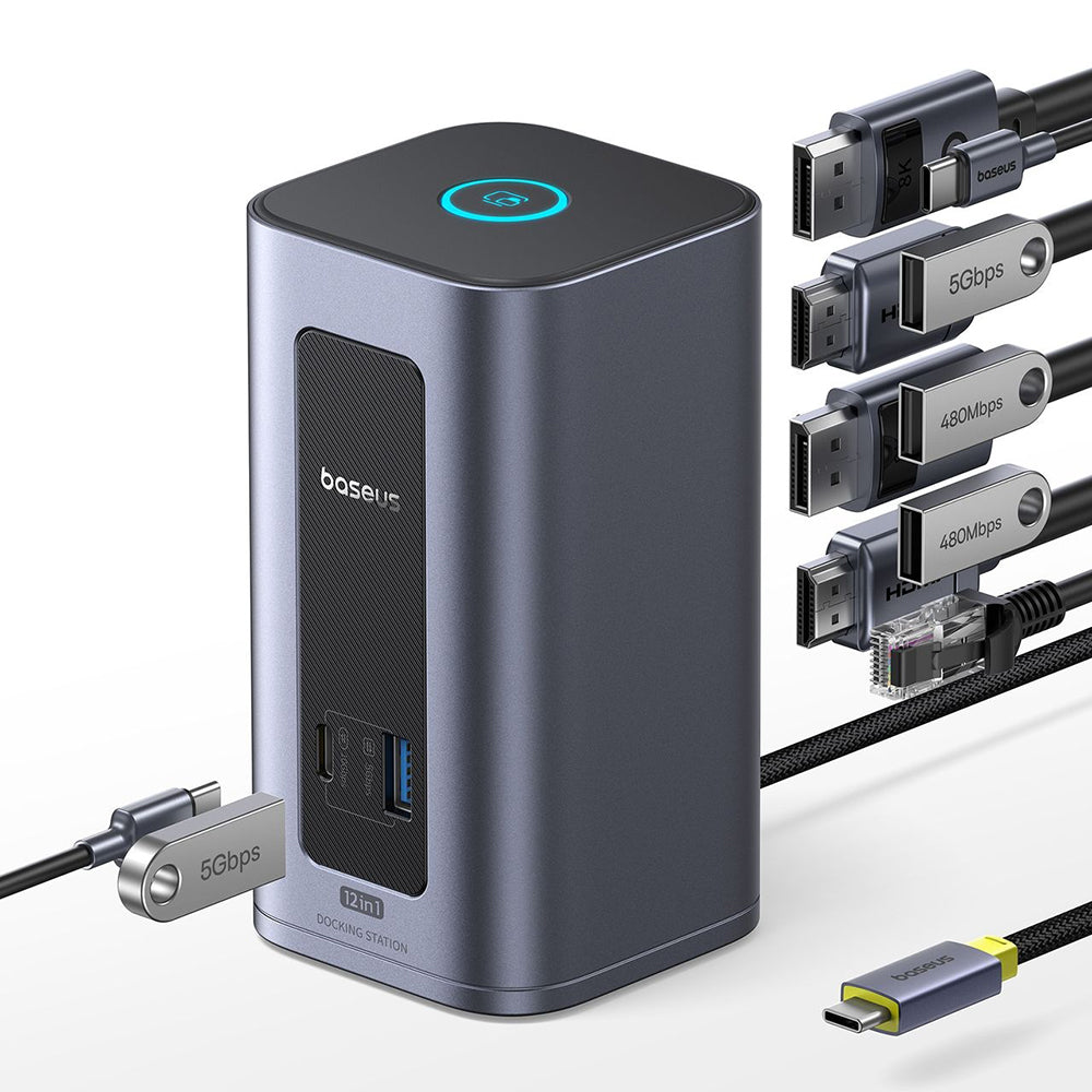 Hub/Dock Baseus Docking Station Nomos NU1 Air (B0114400), 12 Ports, 10Gbps, 100W PD, 4K Displays, Gri