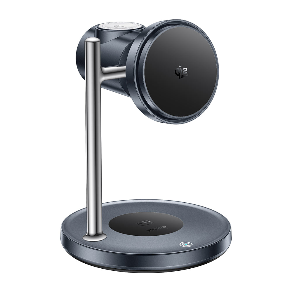 Incarcator Yesido Wireless Charging Station 3in1 (DS40), for Phone, Earphone, Watch with Touch Switch, Fan, Qi2.2, 25W, Type-C Cable, Negru