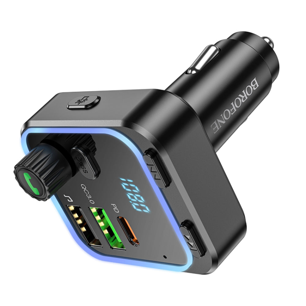 Gadget Borofone FM Modulator and Car Charger Highway (BC53), Bluetooth V5.0, 2x USB, Type-C, 38W, RGB Ambient Lights, Negru