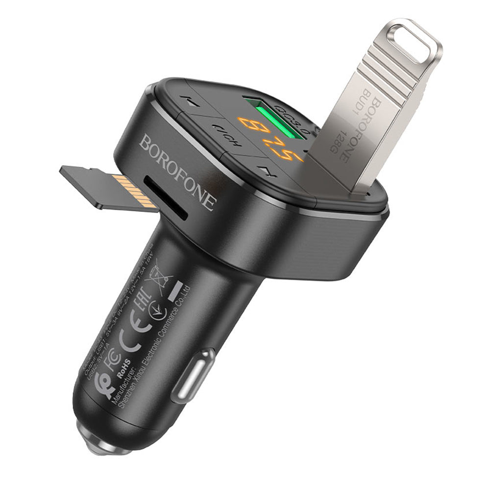 Gadget Borofone FM Modulator and Car Charger Flash (BC43), Bluetooth V5.0, 2x USB, MicroSD Card Slot, QC3.0, 18W, Negru