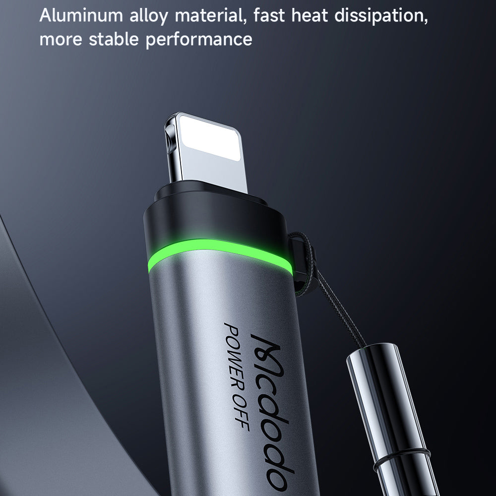 Adaptor Mcdodo Adapter Auto Power Off (OT-2590), USB-C to Lightning, 36W, 3A, 480Mbps, E-Mark Chip, Fast Charge, Lanyard, Negru
