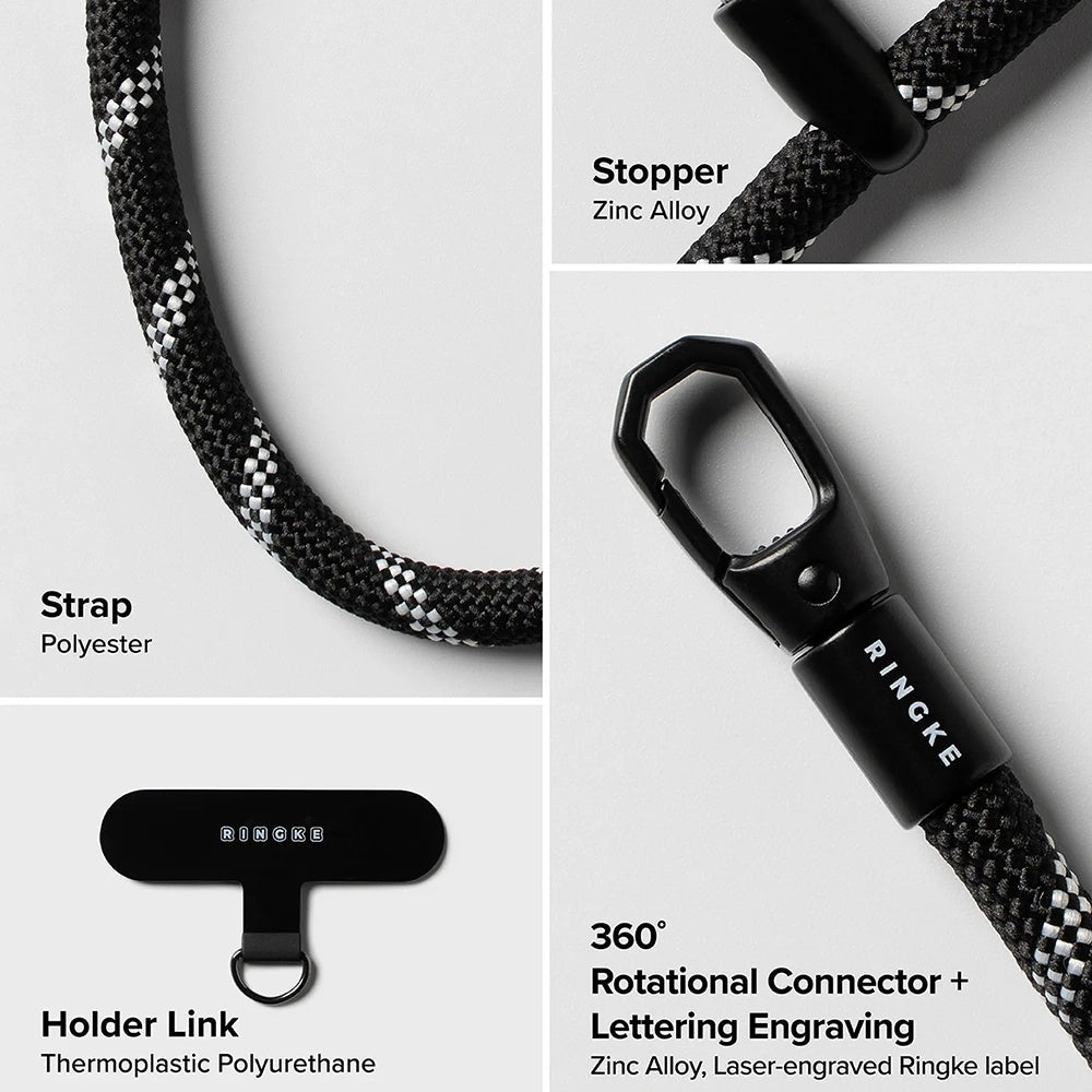 Suport Ringke Universal Hand Strap Link Flow P-Type, Crossbody Lanyard for Phone Cases, Adjustable, Shade Black