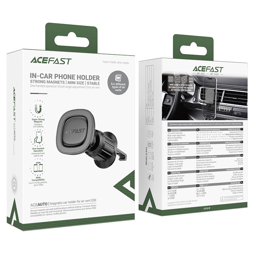 Suport Acefast- Car Holder (D50) Magnetic Grip, for Air Vent, Secure Fit, Non-slip Pad, Matte Surface, for 4.7-6.9" Phone, Black