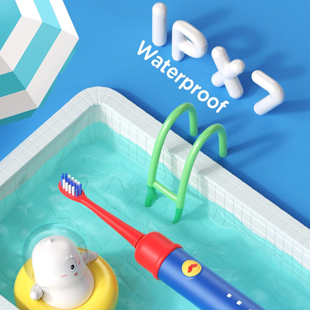 Bitvae Electric Toothbrush (BVK7S), Sonic, for Kids, 3 Modes, with App, Tips set, Pressure Sensor, IPX7, Albastru / Red